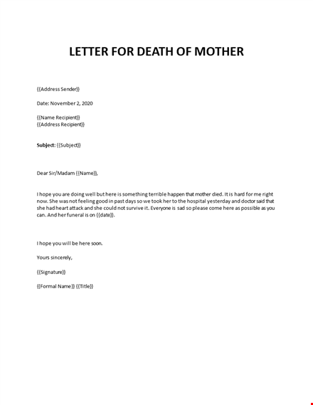 Announcement Of Death Of Employee Mother