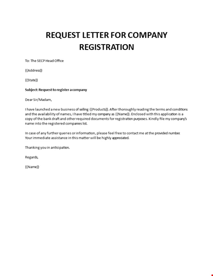 Request Letter For Company Registration