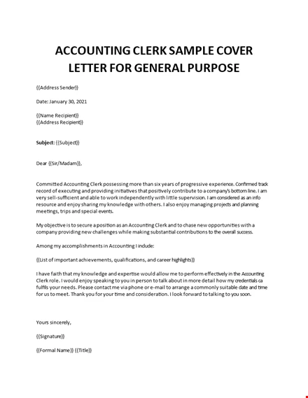 Accounting Clerk Cover Letter