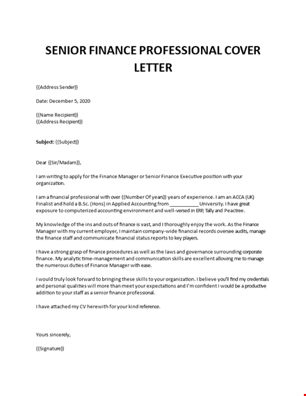 Senior Finance Professional Cover Letter