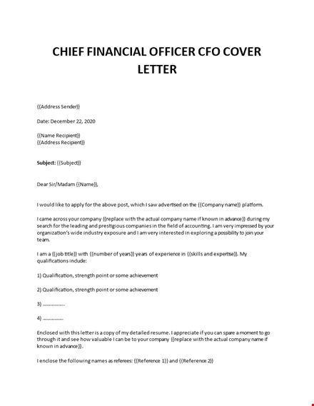 Chief Financial Officer Cover Letter