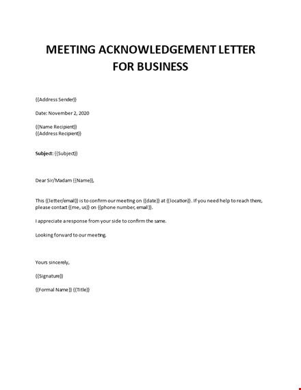 Meeting Acknowledgement Letter