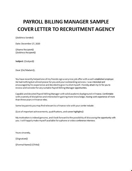 Payroll Billing Manager Cover Letter