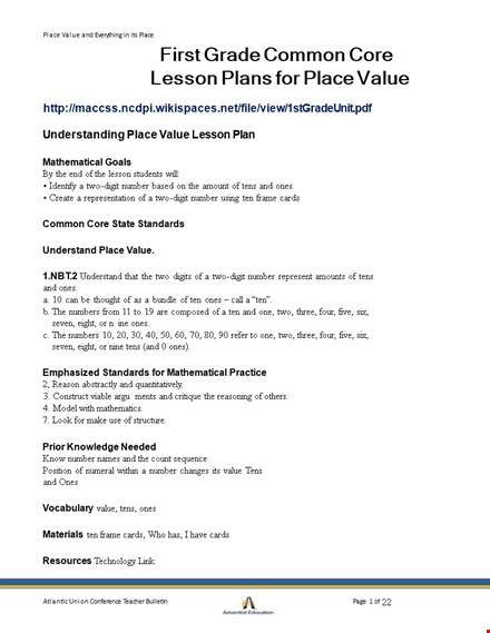 first grade common core lesson plan template