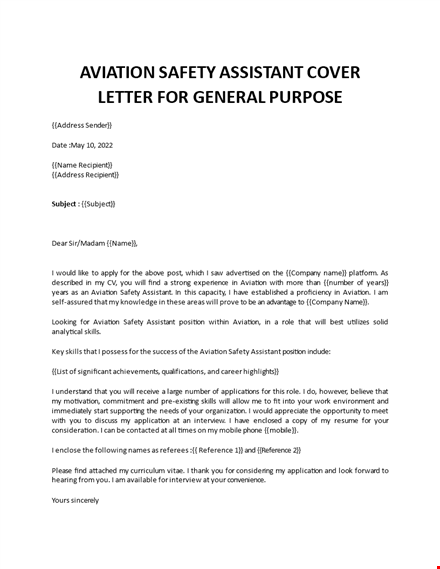 aviation safety assistant cover letter template