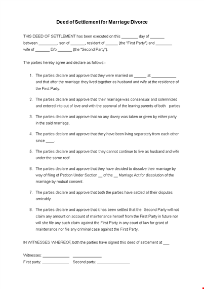 divorce agreement: declaring and approving parties template