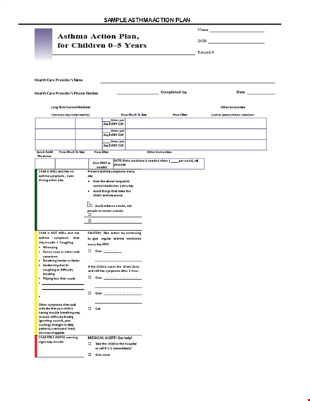 child treatment: pediatric asthma action plan for inhaled relief template