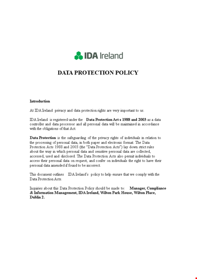 personal data protection | security policy in ireland template