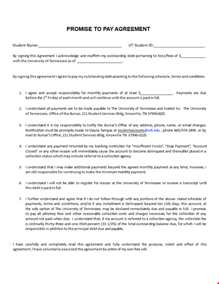 student payment agreement template | university collection agreement template