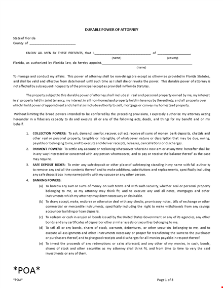 durable power of attorney template template