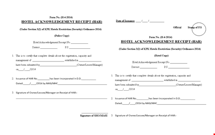 hotel acknowledgement receipt template | download and customize template