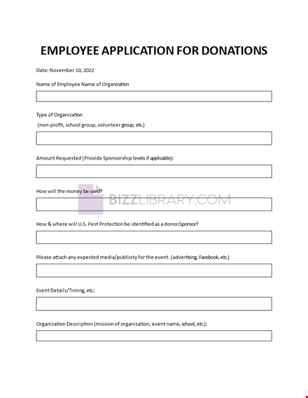 employee application for donations template