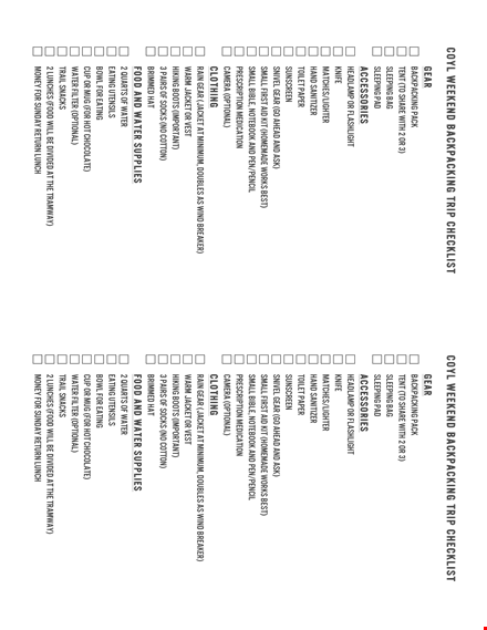 weekend backpacking checklist template