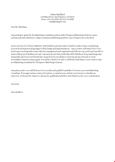 marketing consultant offer letter example template