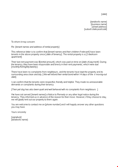 commercial rental reference letter template