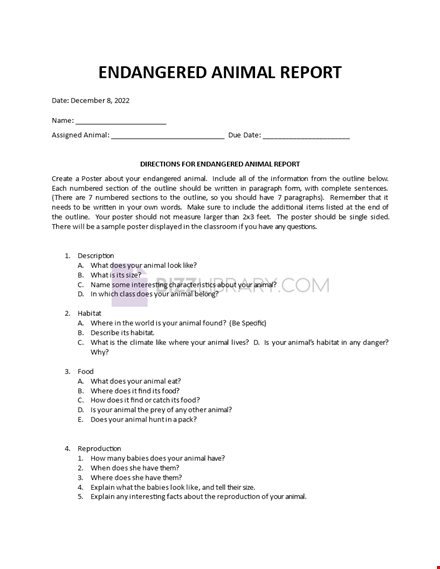 endangered animals report template