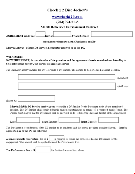 mobile dj contract template - service agreement for purchaser template