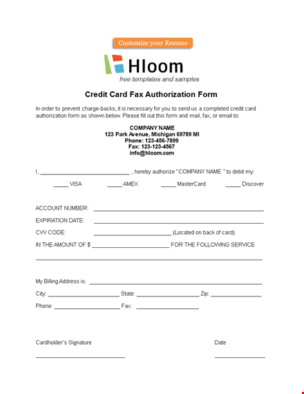 download our credit card authorization form template - hloom template