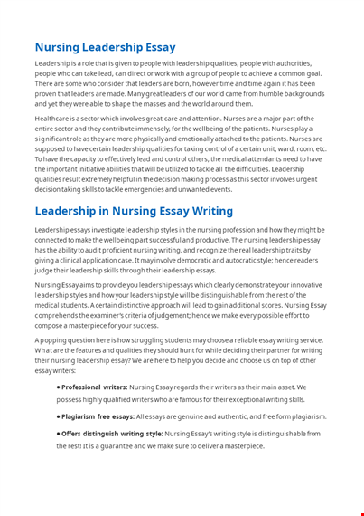 nursing leadership essay sample template
