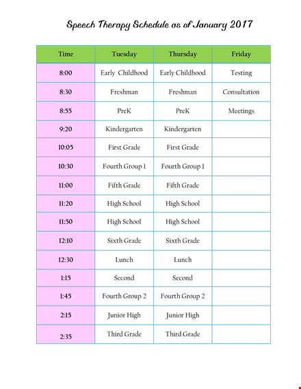 speech therapy schedule template template