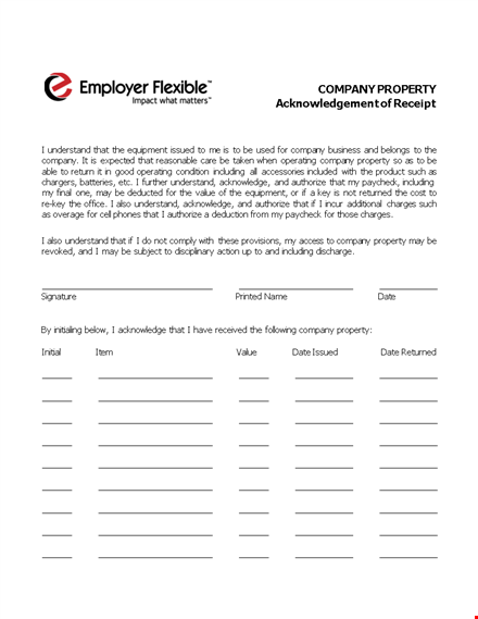 company acknowledgement template