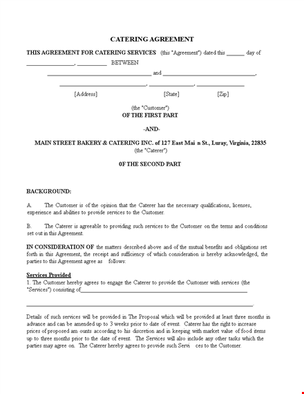 free catering agreement template template