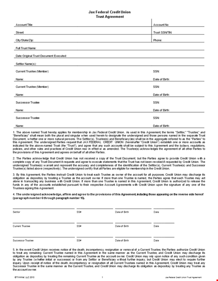 credit union trust agreement | secure your assets with a trustee template