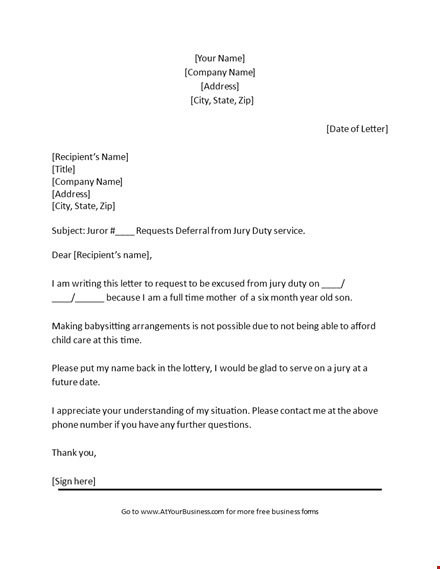 download jury duty excuse letter template - addressed to company template