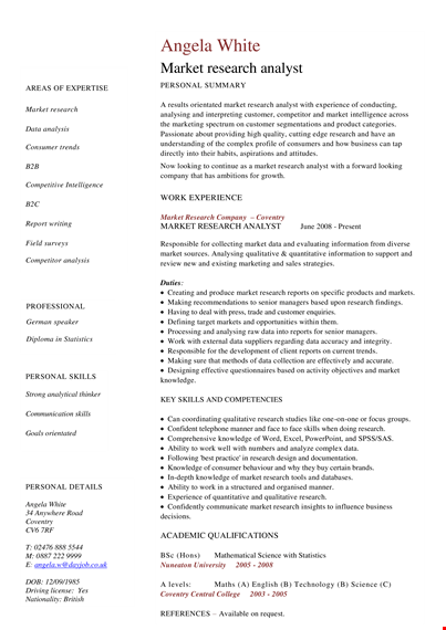 market research analyst resume - personal analyst for marketing research template