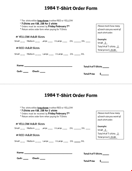 printable t shirt order form template template