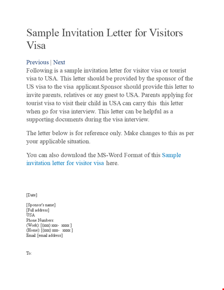 download sponsor invitation letter for tourist visa template