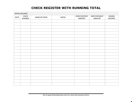 easy checkbook register - track check amounts & running total template