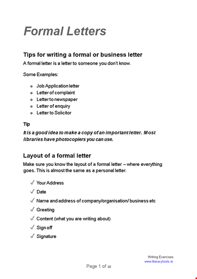 formal business letter format - pdf | writing a professional letter template