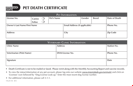 example pet death certificate template template