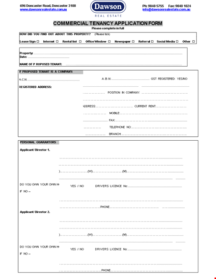 commercial tenant lease application form template