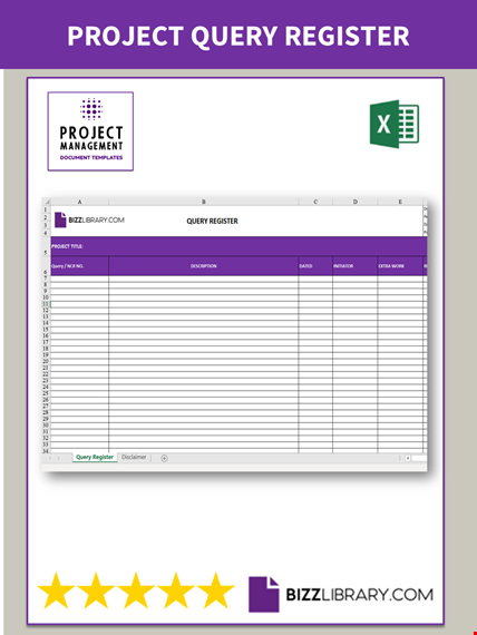 project management query register template