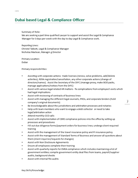 legal compliance officer job description template
