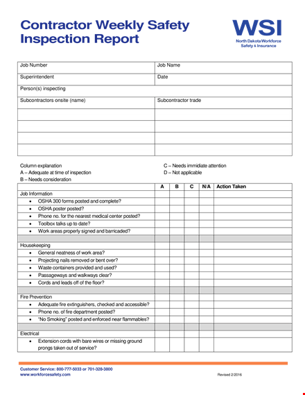 weekly contractor safety report: service, posted & actions taken template