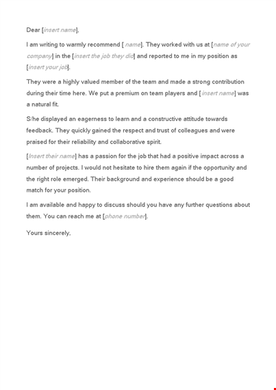 employee reference letter template template