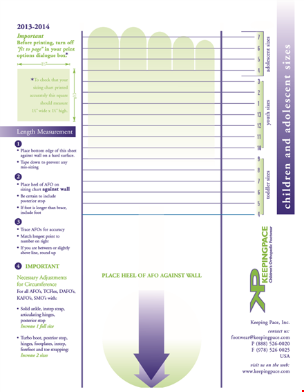 printable free shoe size chart template