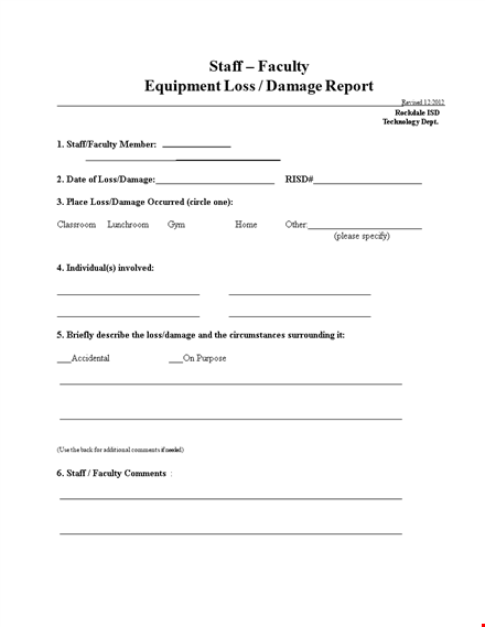 laptop report - staff, technology, faculty, and damage template