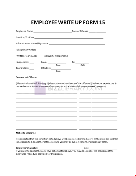 employee write up form sample template