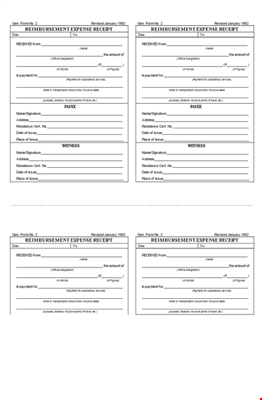 expense receipt template for reimbursement with issue and signature (inclusive) template
