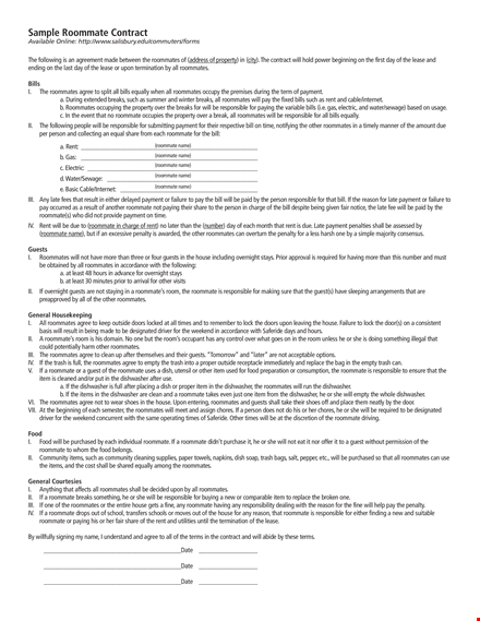 create a responsible living arrangement with our roommate agreement template template