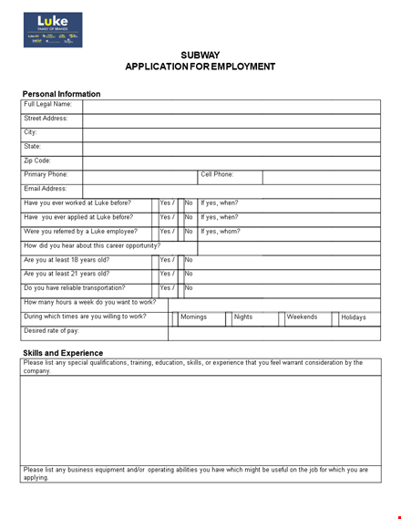 printable subway application template