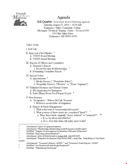 corporate board meeting agenda template template