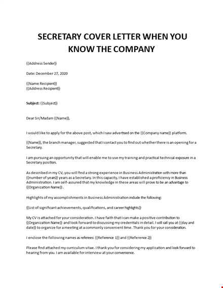 secretary cover letter template