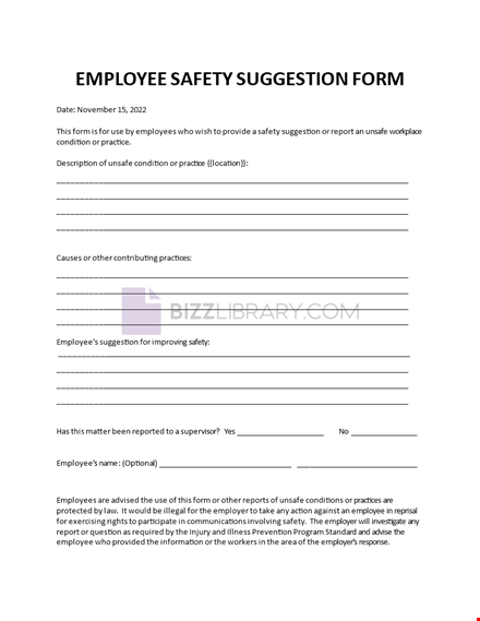 employee suggestion forms template