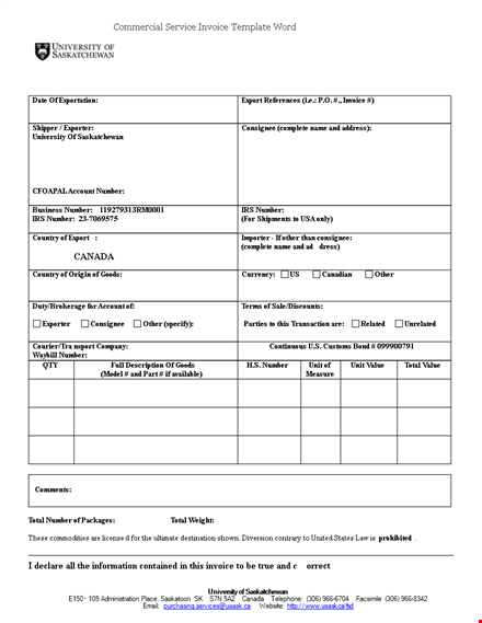 commercial service invoice template template