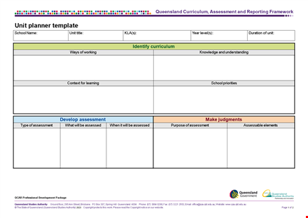 school unit plan template for assessment and learning template